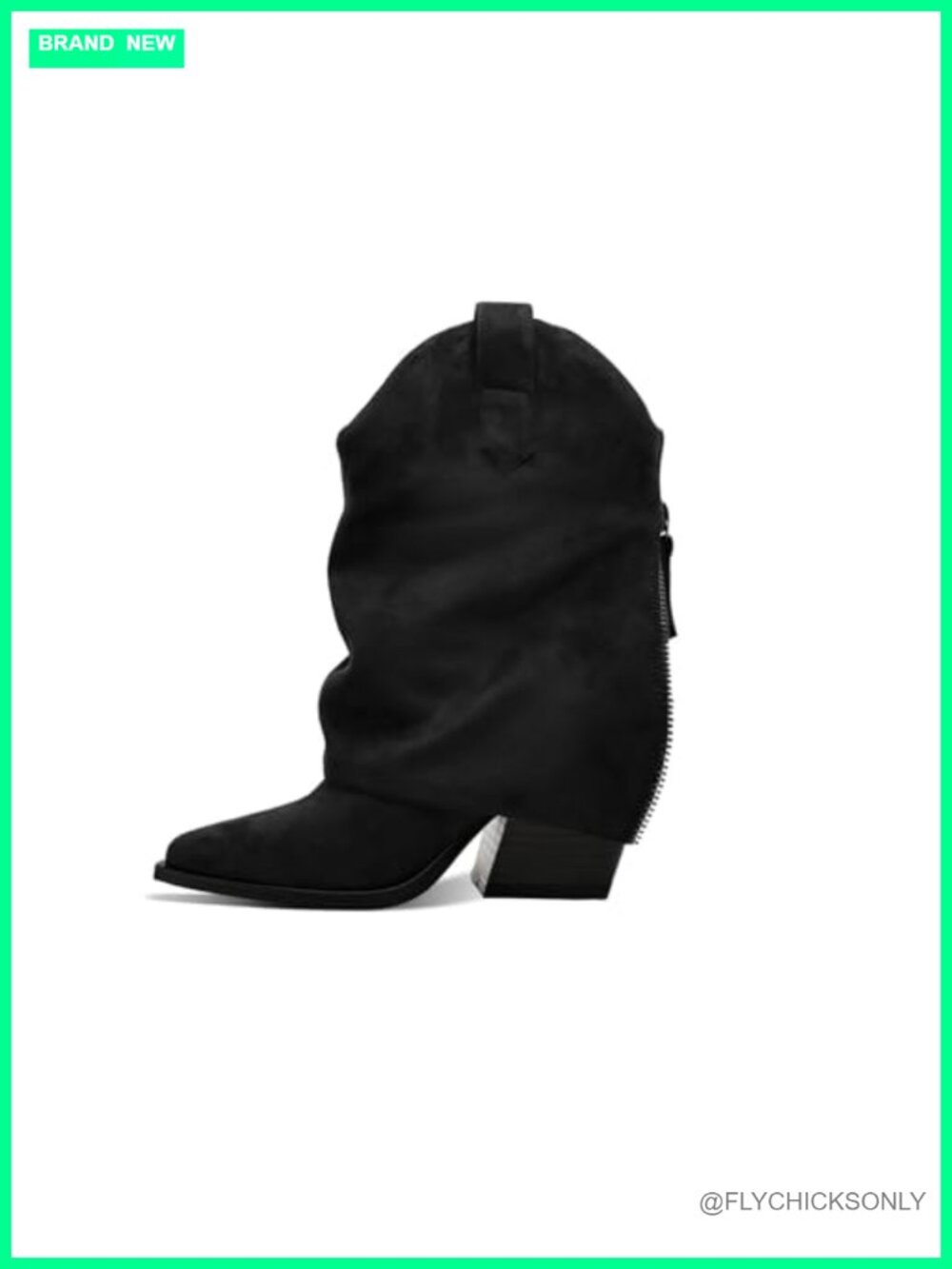 Women's Ankle Fold Over Booties Faux Leather Pointed Toe Chunky Mid Heel Boots